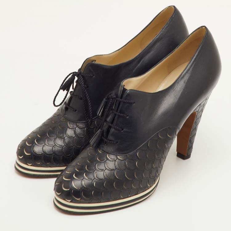 Pre Owned Salvatore Ferragamo Sirena 1938 Limited Edition Size 39 Black Leather Oxford Booties
