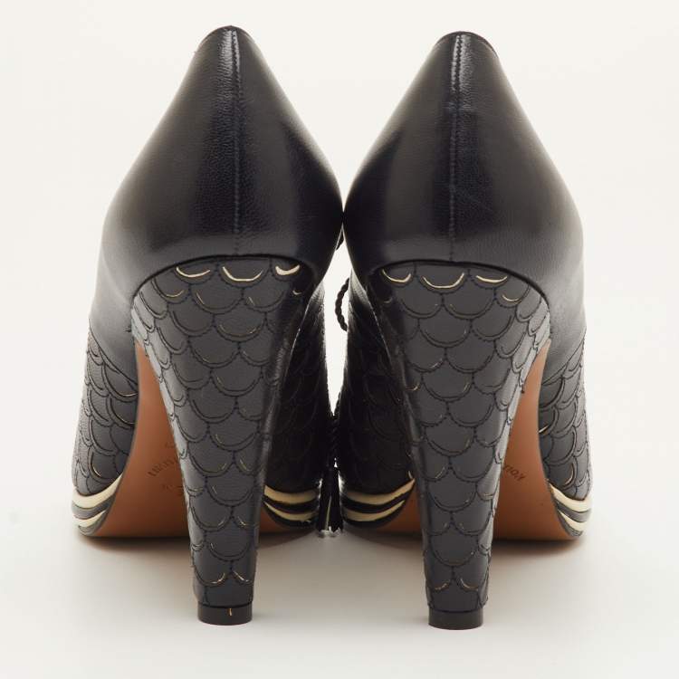 Pre Owned Salvatore Ferragamo Sirena 1938 Limited Edition Size 39 Black Leather Oxford Booties