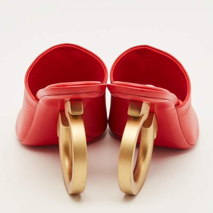 Pre Owned Salvatore Ferragamo Astro Size 41 Red Leather Slide Sandals