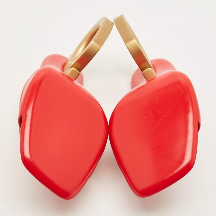 Pre Owned Salvatore Ferragamo Astro Size 41 Red Leather Slide Sandals