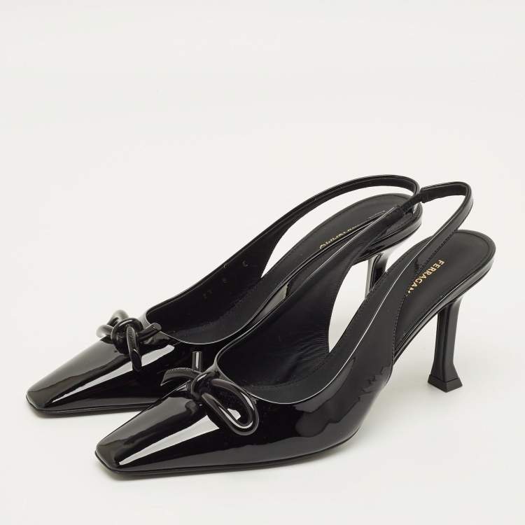 Pre Owned Salvatore Ferragamo Arlene Size 38.5 Black Patent Leather Slingback Pumps