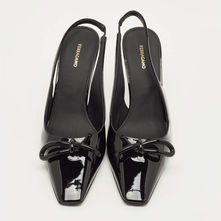 Pre Owned Salvatore Ferragamo Arlene Size 38.5 Black Patent Leather Slingback Pumps