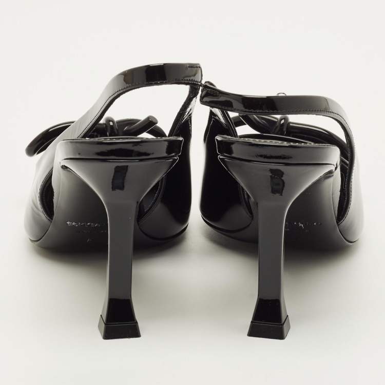 Pre Owned Salvatore Ferragamo Arlene Size 38.5 Black Patent Leather Slingback Pumps