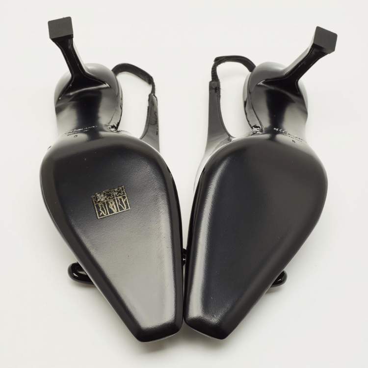 Pre Owned Salvatore Ferragamo Arlene Size 38.5 Black Patent Leather Slingback Pumps