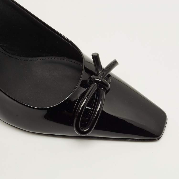 Pre Owned Salvatore Ferragamo Arlene Size 38.5 Black Patent Leather Slingback Pumps