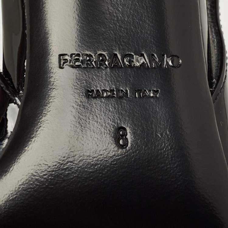 Pre Owned Salvatore Ferragamo Arlene Size 38.5 Black Patent Leather Slingback Pumps