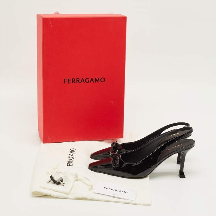 Pre Owned Salvatore Ferragamo Arlene Size 38.5 Black Patent Leather Slingback Pumps