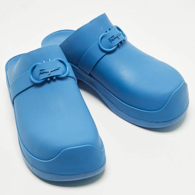 Pre Owned Salvatore Ferragamo Nope Size 39.5 Blue Leather Clogs