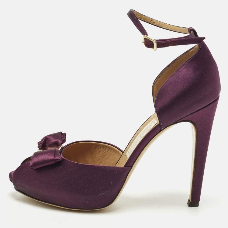 Pre Owned Salvatore Ferragamo Rosie Size 40.5 Purple Satin Platform Sandals