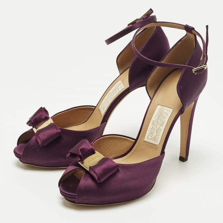 Pre Owned Salvatore Ferragamo Rosie Size 40.5 Purple Satin Platform Sandals
