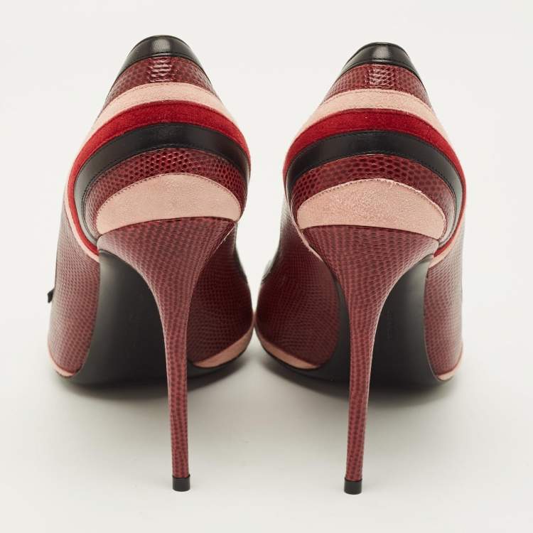 Pre Owned Salvatore Ferragamo Farida Size 38.5 Multicolor Lizard Embossed Leather and Suede Pumps