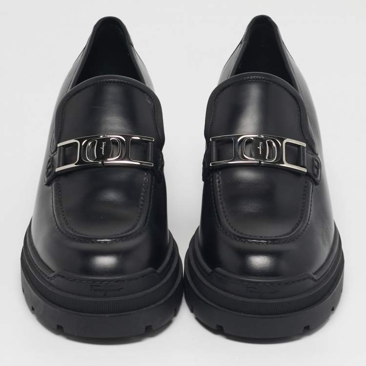 Pre Owned Salvatore Ferragamo Gancini Size 40 Black Leather Loafers