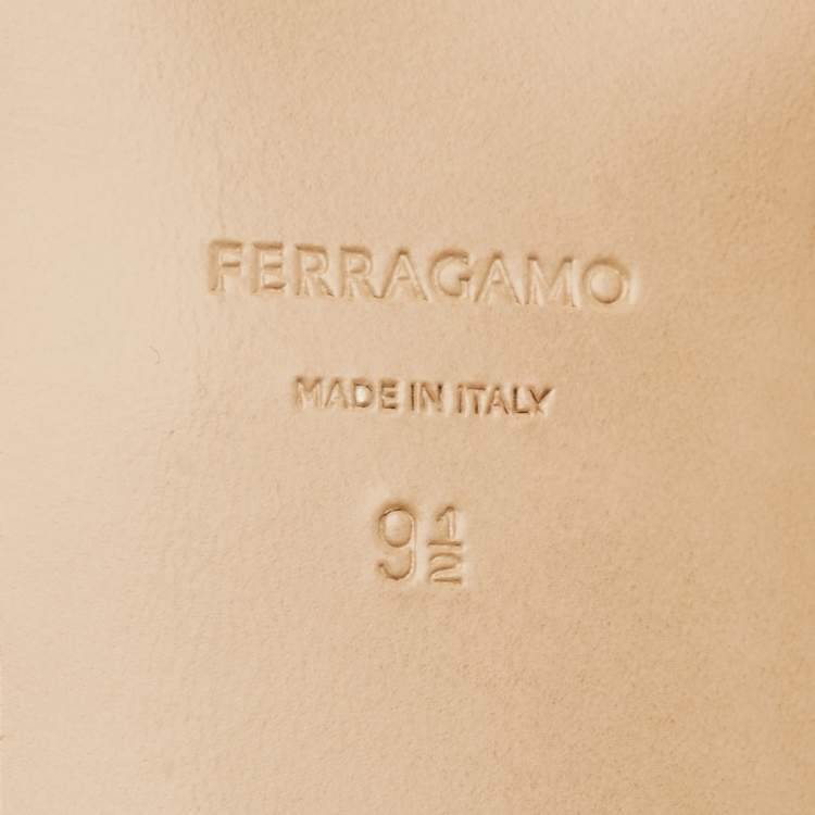 Pre Owned Salvatore Ferragamo Leda Size 40 Beige Leather Bow Smoking Slippers