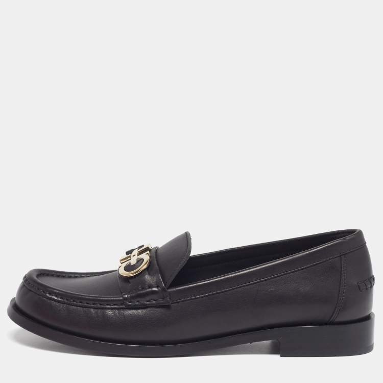 Pre Owned Salvatore Ferragamo Gancini Size 39 Black Leather Slip On Loafers