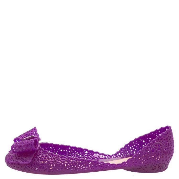 Pre Owned Salvatore Ferragamo Purple Nilly Jelly Bow Ballet Flats Size 40.5