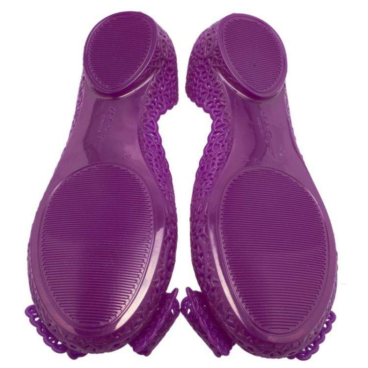 Pre Owned Salvatore Ferragamo Purple Nilly Jelly Bow Ballet Flats Size 40.5