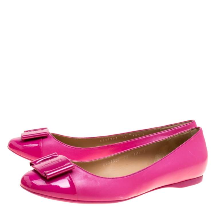مملوكة مسبقًا Salvatore Ferragamo Pink Leather Petrina Cap Toe Ballet Flats Size 41