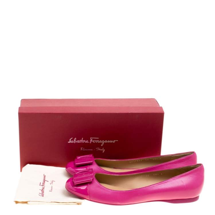 مملوكة مسبقًا Salvatore Ferragamo Pink Leather Petrina Cap Toe Ballet Flats Size 41