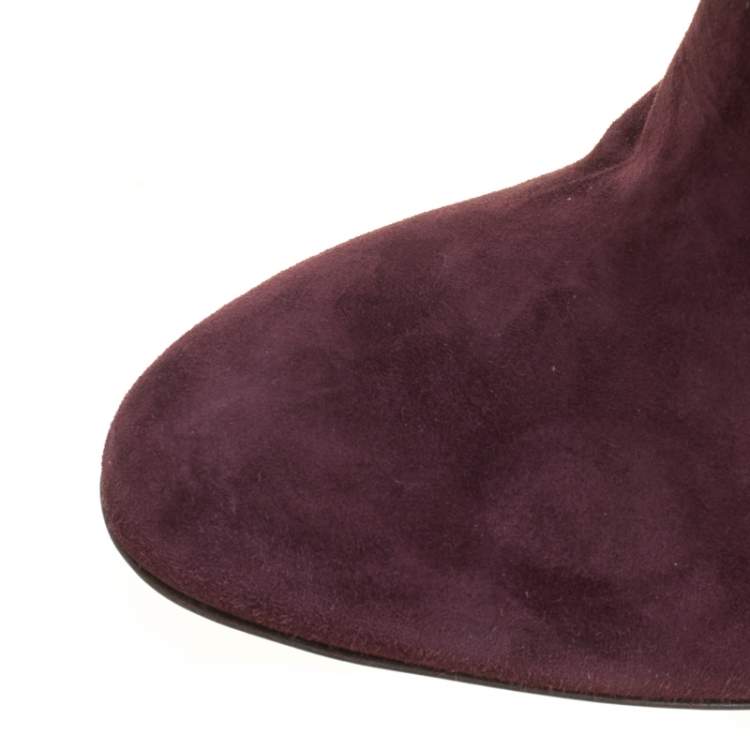 Pre Owned Salvatore Ferragamo Burgundy Suede Loris Fur Trim Ankle Boots Size 37.5