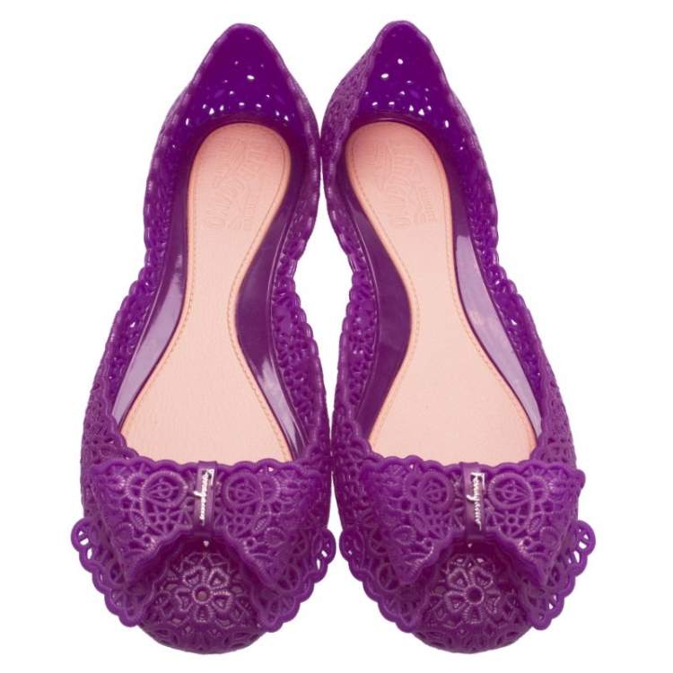 Pre Owned Salvatore Ferragamo Purple Nilly Jelly Bow Ballet Flats Size 40.5