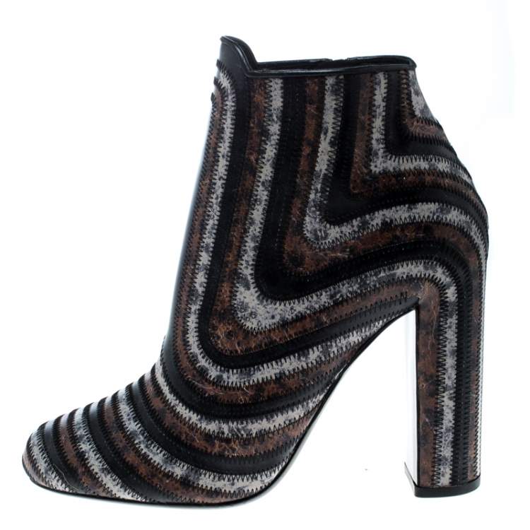 Pre Owned Salvatore Ferragamo Multicolor Leather Feeling Zig Zag Block Heel Ankle Boots Size 39.5