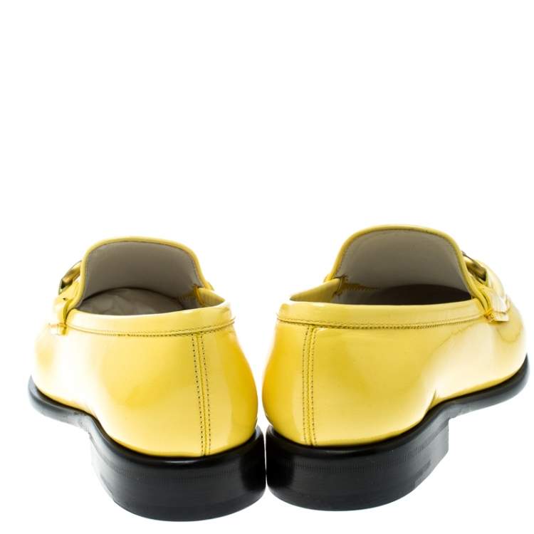Pre Owned Salvatore Ferragamo Women Yellow Patent Leather Mason Gancio Bit Loafers Size 37.5