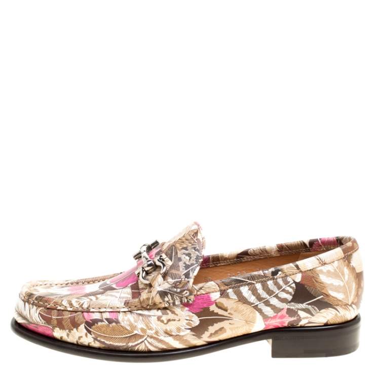 Pre Owned Salvatore Ferragamo Women Printed Leather Mason Gancio Bit Loafers Size 40
