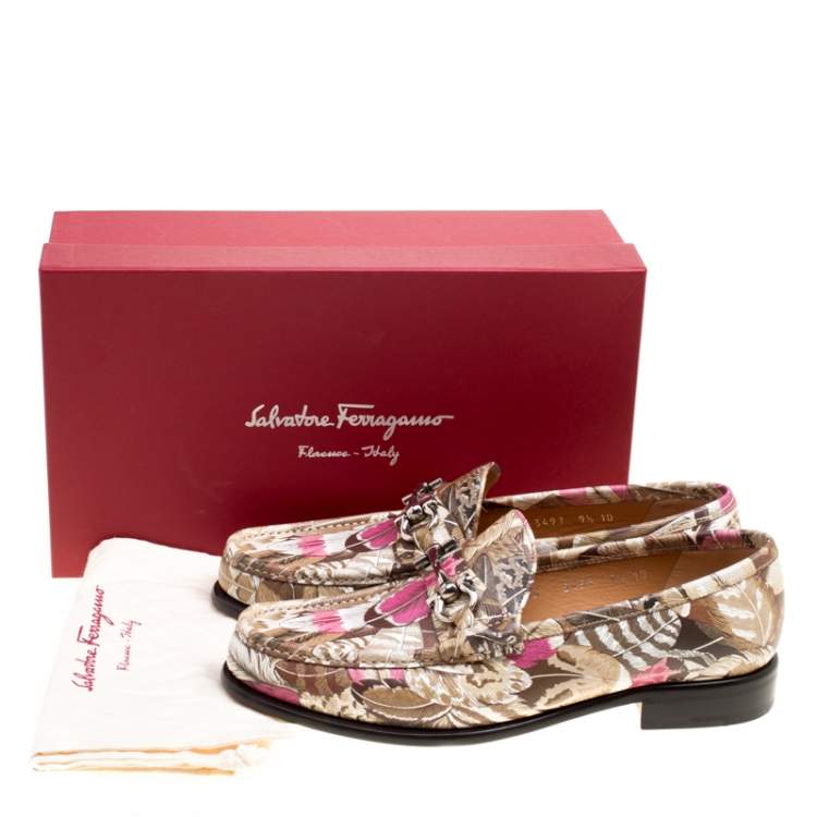 Pre Owned Salvatore Ferragamo Women Printed Leather Mason Gancio Bit Loafers Size 40