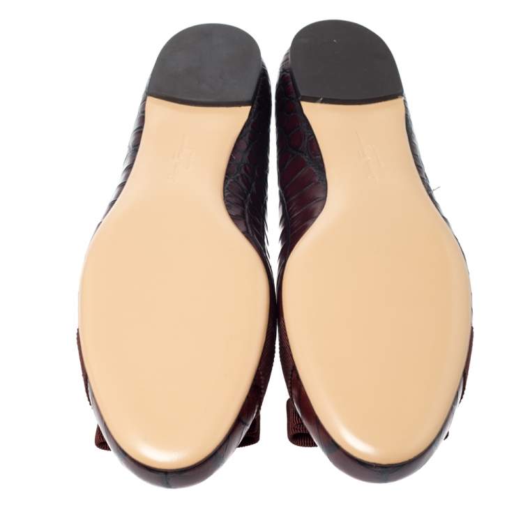 Pre Owned Salvatore Ferragamo Brown Ombre Alligator Embossed Leather Varina Ballet Flats Size 40.5