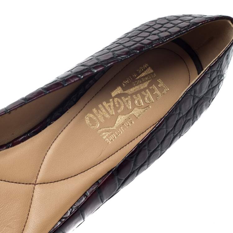 Pre Owned Salvatore Ferragamo Brown Ombre Alligator Embossed Leather Varina Ballet Flats Size 40.5