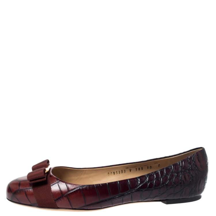 Pre Owned Salvatore Ferragamo Brown Ombre Alligator Embossed Leather Varina Ballet Flats Size 40.5