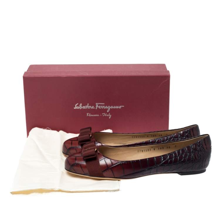 Pre Owned Salvatore Ferragamo Brown Ombre Alligator Embossed Leather Varina Ballet Flats Size 40.5