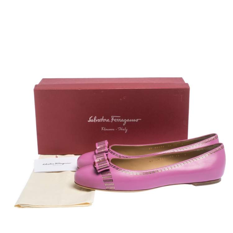 Pre Owned Salvatore Ferragamo Lilac Purple Leather Vara Ballet Flats Size 40.5