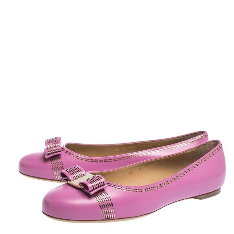 Pre Owned Salvatore Ferragamo Lilac Purple Leather Vara Ballet Flats Size 40.5
