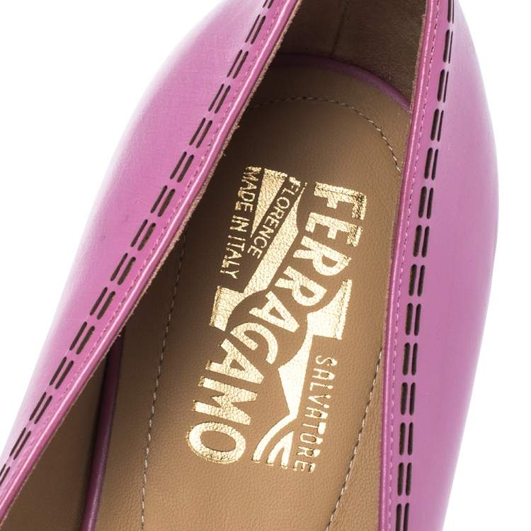Pre Owned Salvatore Ferragamo Lilac Purple Leather Vara Ballet Flats Size 40.5