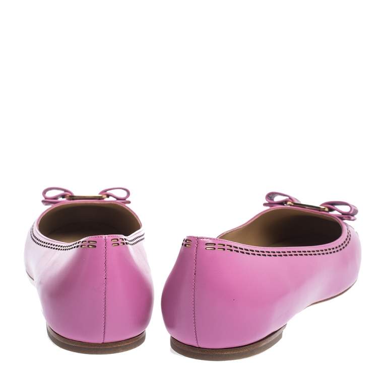 Pre Owned Salvatore Ferragamo Lilac Purple Leather Vara Ballet Flats Size 40.5