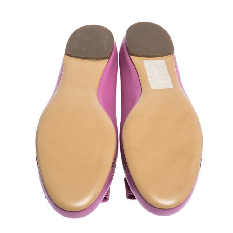 Pre Owned Salvatore Ferragamo Lilac Purple Leather Vara Ballet Flats Size 40.5