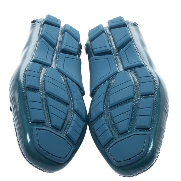 Pre Owned Salvatore Ferragamo Blue Coated Leather Gancio Driver Loafers Size 37.5 
