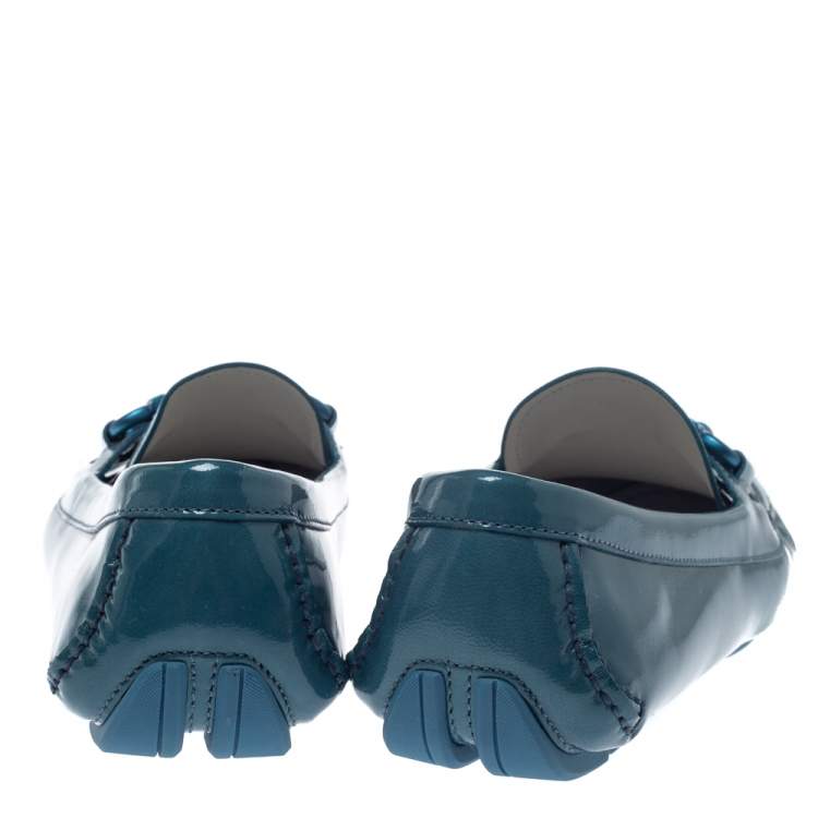 Pre Owned Salvatore Ferragamo Blue Coated Leather Gancio Driver Loafers Size 37.5 