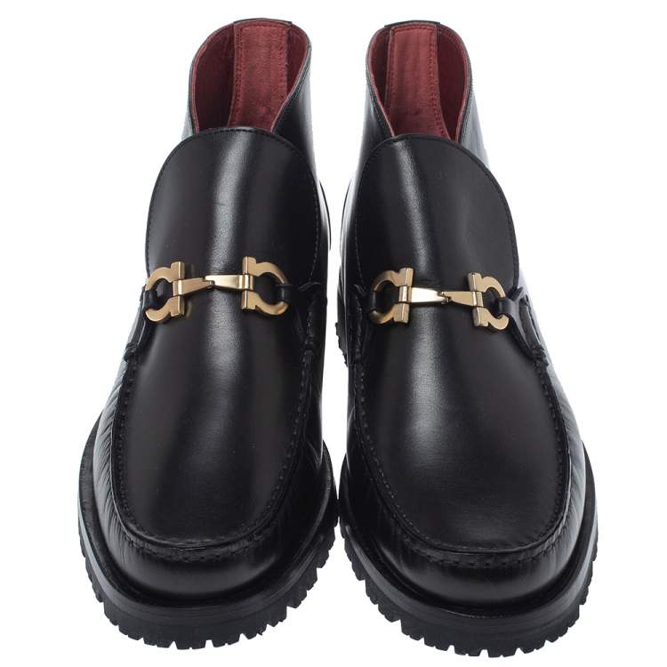 مملوكة مسبقًا Salvatore Ferragamo Black Leather David Bit Loafer Boots Size 38.5