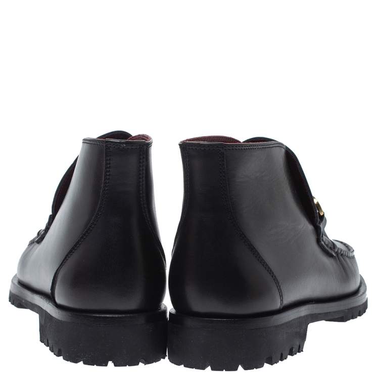 مملوكة مسبقًا Salvatore Ferragamo Black Leather David Bit Loafer Boots Size 38.5