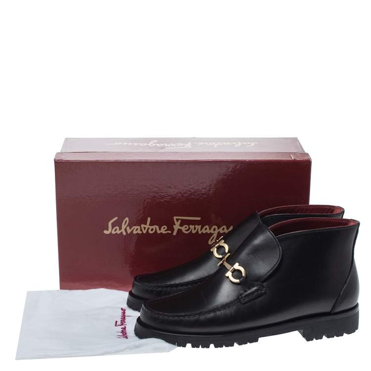 مملوكة مسبقًا Salvatore Ferragamo Black Leather David Bit Loafer Boots Size 38.5