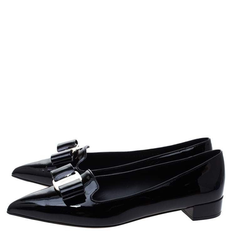 Pre Owned Salvatore Ferragamo Black Patent Leather Alice Pointed Toe Ballet Flats Size 39