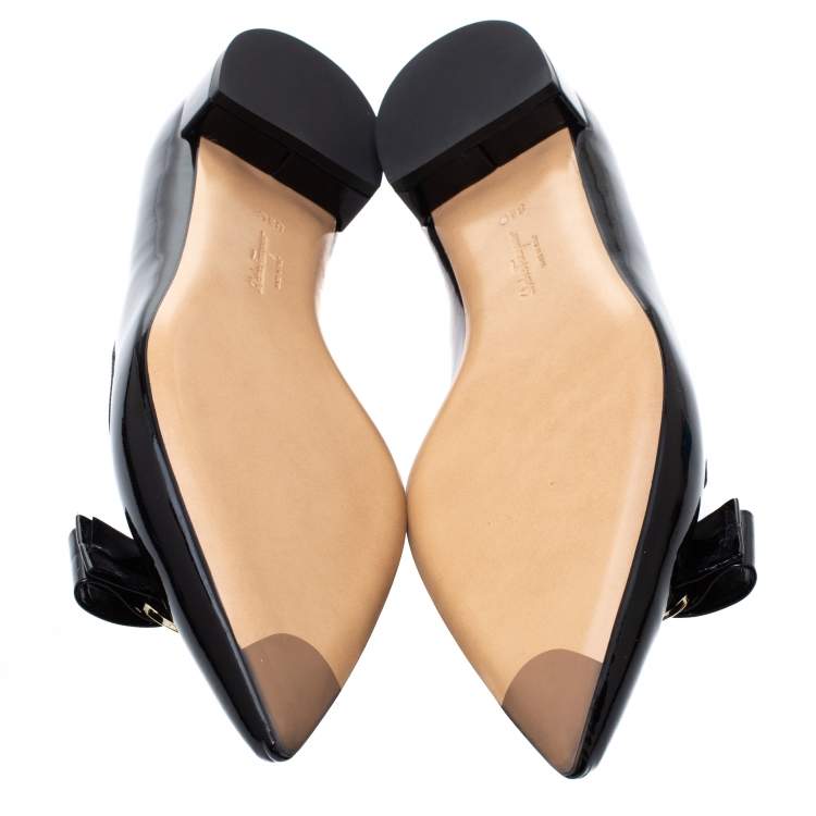 Pre Owned Salvatore Ferragamo Black Patent Leather Alice Pointed Toe Ballet Flats Size 39