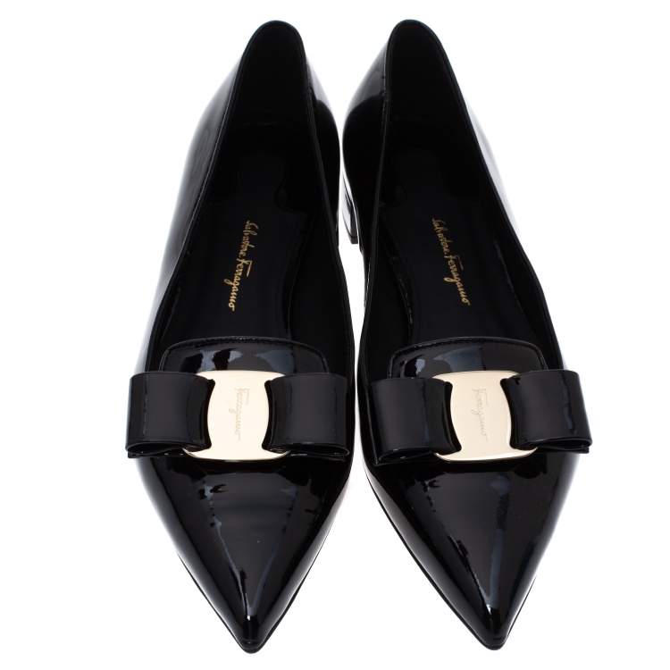 black patent pointed toe flats