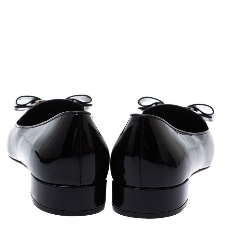 Pre Owned Salvatore Ferragamo Black Patent Leather Alice Pointed Toe Ballet Flats Size 39