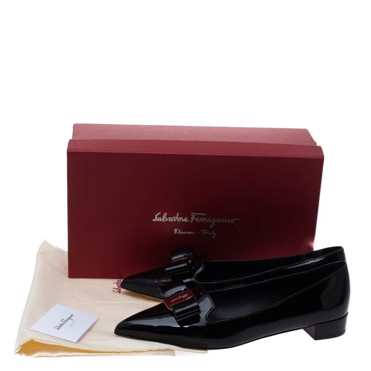 Pre Owned Salvatore Ferragamo Black Patent Leather Alice Pointed Toe Ballet Flats Size 39