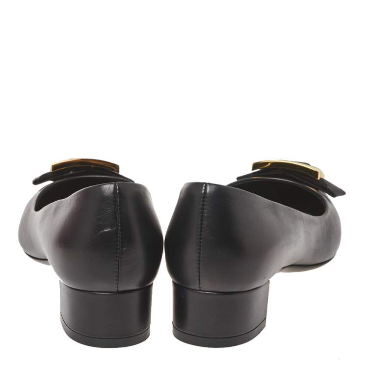 Pre Owned Salvatore Ferragamo Black Leather Bow Pointed Toe Flats Size 35.5