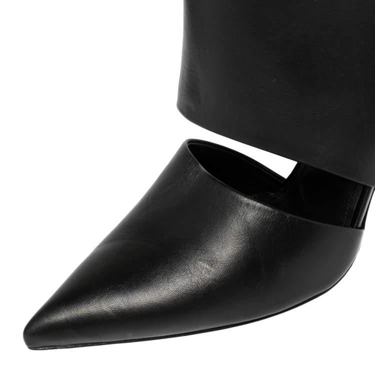 Pre Owned Salvatore Ferragamo Black Cutout Leather Eyelet Knee Boots Size 38.5