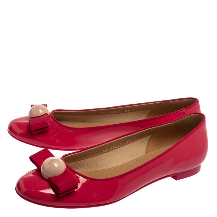 Pre Owned Salvatore Ferragamo Pink Patent Leather Ballet Flats Size 39